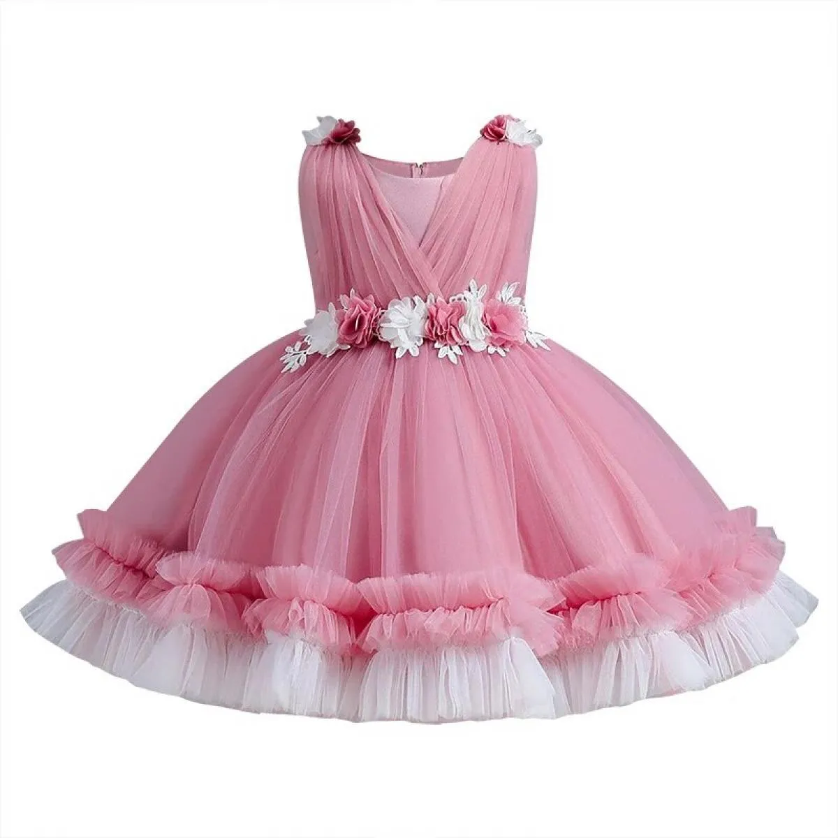 0 Abito da principessa senza maniche con fiocco a fiori per bambina di 4 anni Abito da torta in rete per bambini Abito da spetta