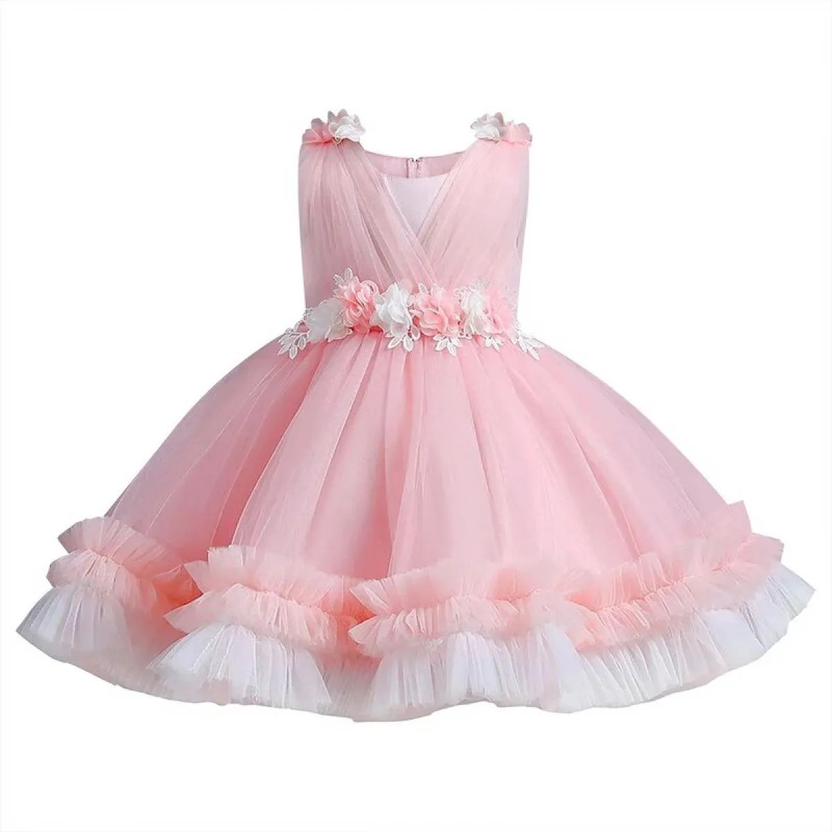 0 Abito da principessa senza maniche con fiocco a fiori per bambina di 4 anni Abito da torta in rete per bambini Abito da spetta