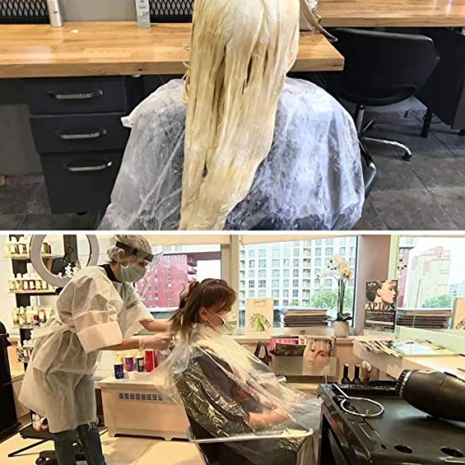 100PCS Mantelle Monouso Usa e Getta Trasparenti Taglio di Capelli Lunghezza per Parrucchieri Barbieri Hair Salon Impermeabile Sp