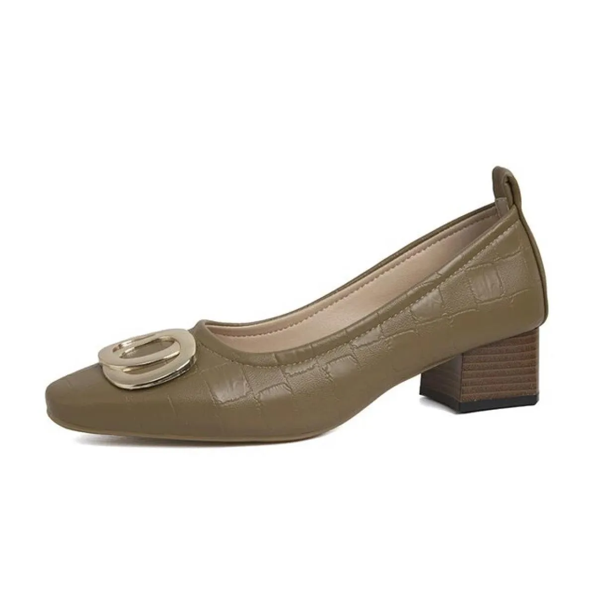 2024 Scarpe da donna eleganti con punta quadrata beige e tacco Accessori femminili in metallo Scarpe comode e carine
