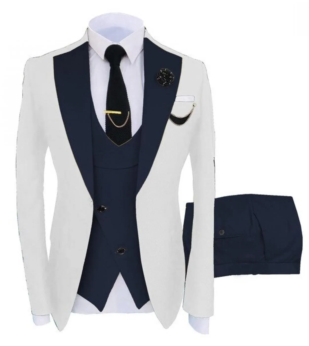Abiti da uomo bianchi da sposa su misura con smoking con risvolto a punta 3 pezzi Groom Terno Masculino Blazer slim fit giacca
