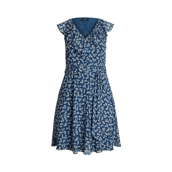 Abito in georgette a fiori con volant