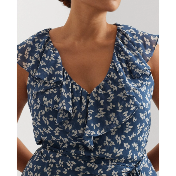 Abito in georgette a fiori con volant