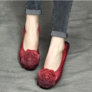 Appartamenti casual in pelle fiore retrò da donna