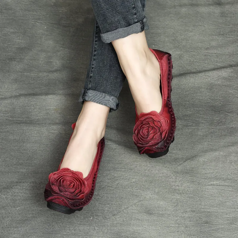 Appartamenti casual in pelle fiore retrò da donna