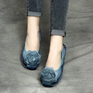 Appartamenti casual in pelle fiore retrò da donna