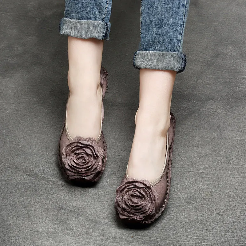Appartamenti casual in pelle fiore retrò da donna