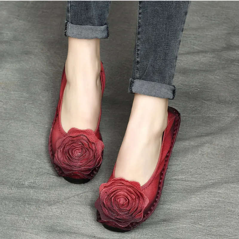 Appartamenti casual in pelle fiore retrò da donna