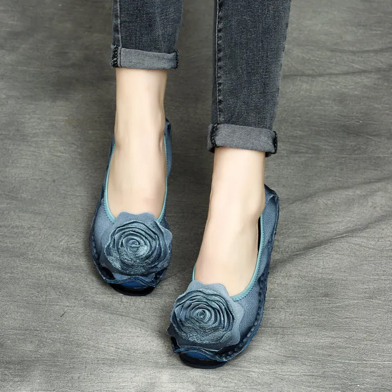 Appartamenti casual in pelle fiore retrò da donna
