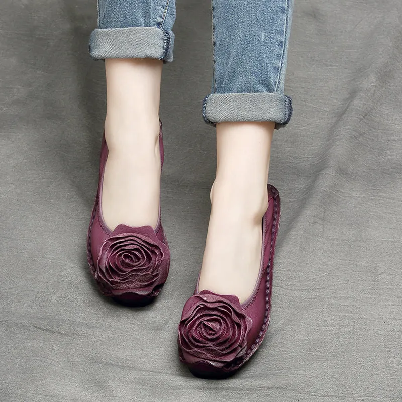 Appartamenti casual in pelle fiore retrò da donna