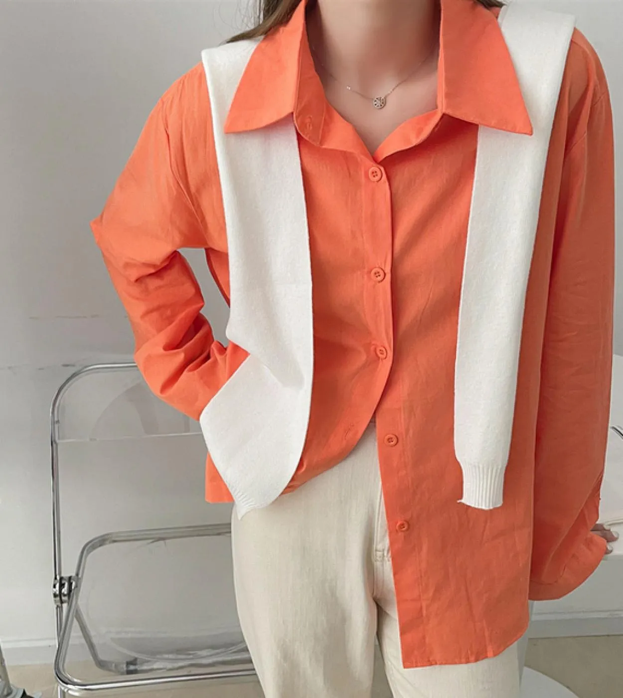 Autunno nuova camicetta in cotone tinta unita donna casual manica lunga camicia da ufficio ampia Lady moda retrò top abbigliamen