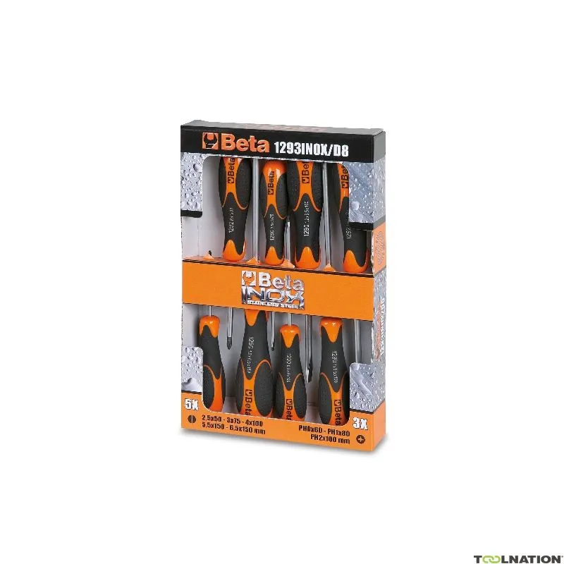Beta 012930408 1293INOX/D8 Set di 8 pezzi di cacciaviti in acciaio inox