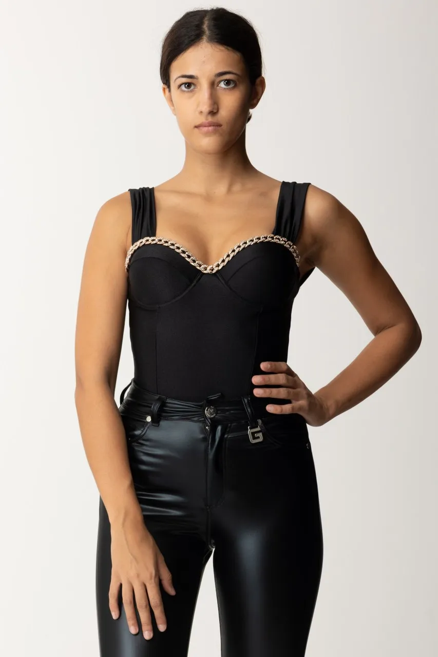 Body con catena in strass Nero