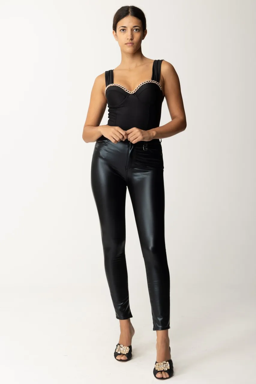 Body con catena in strass Nero