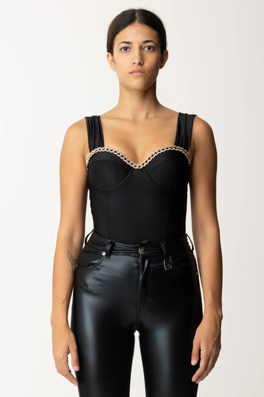 Body con catena in strass Nero