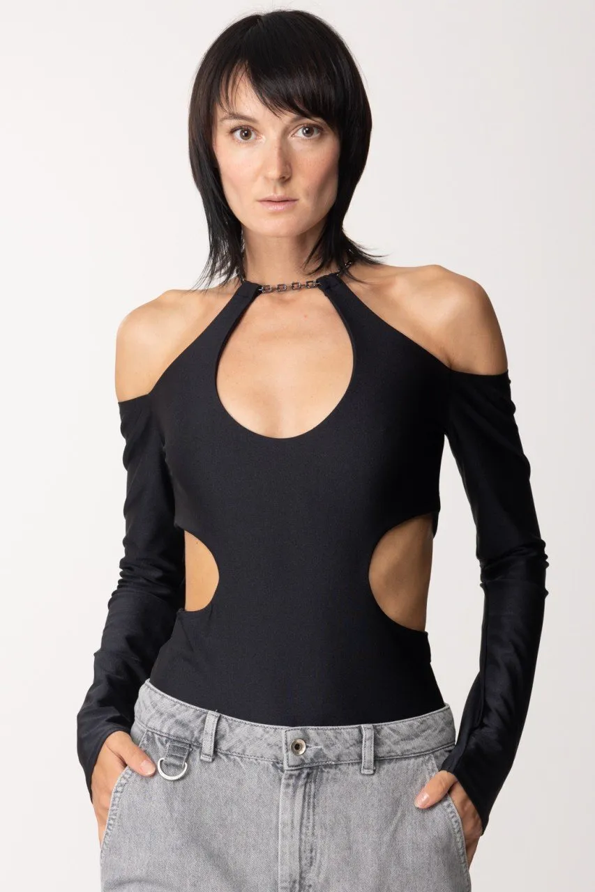 Body con cut-out e catena Nero