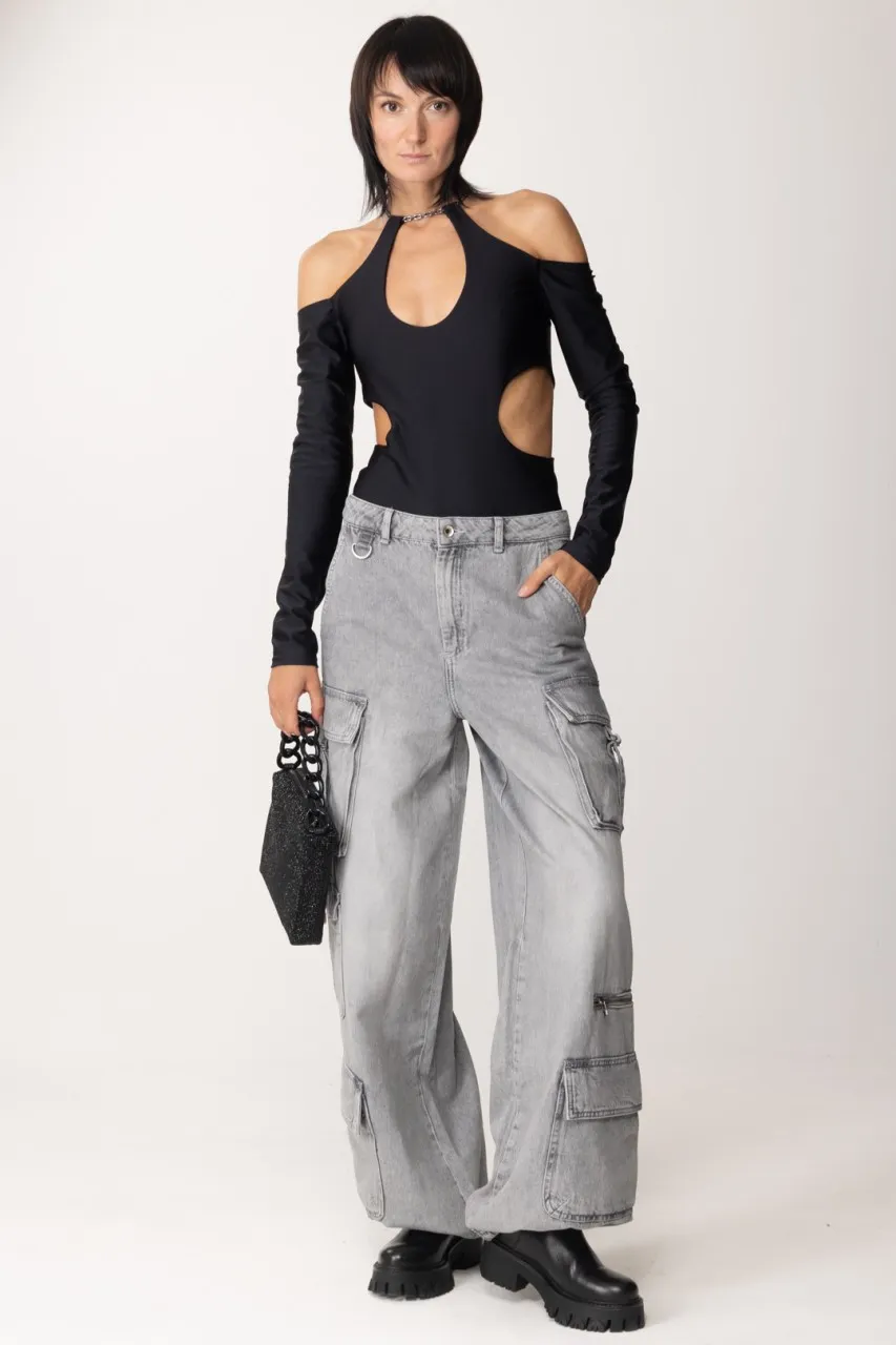 Body con cut-out e catena Nero