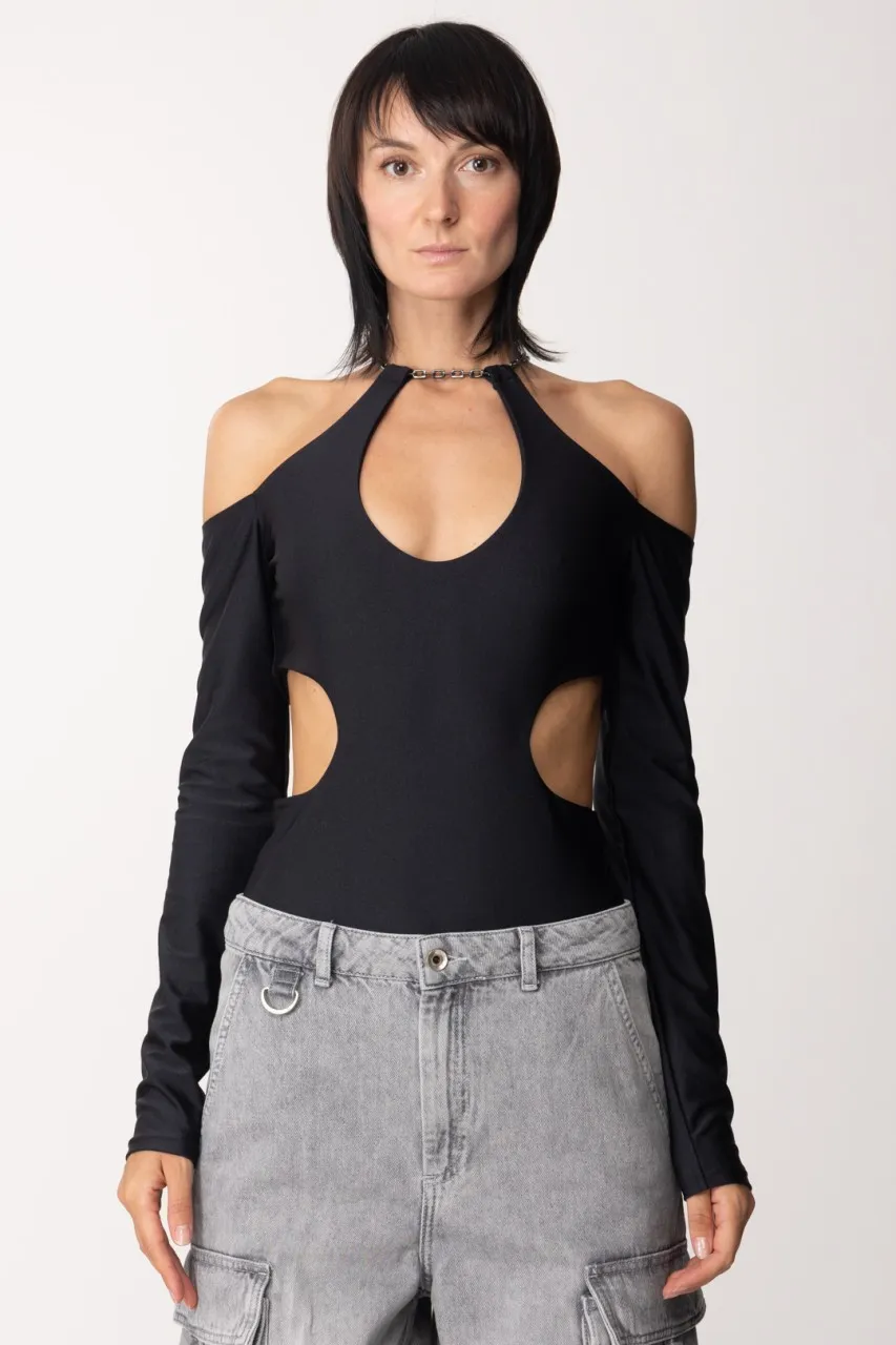 Body con cut-out e catena Nero