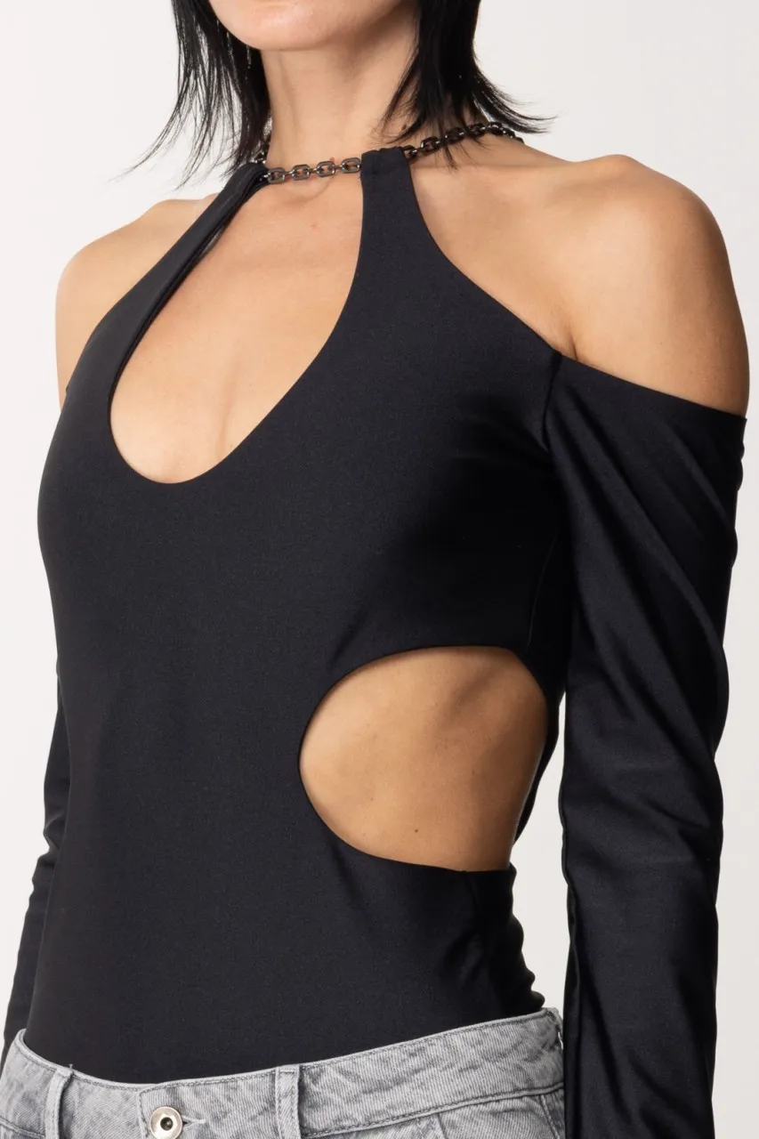 Body con cut-out e catena Nero