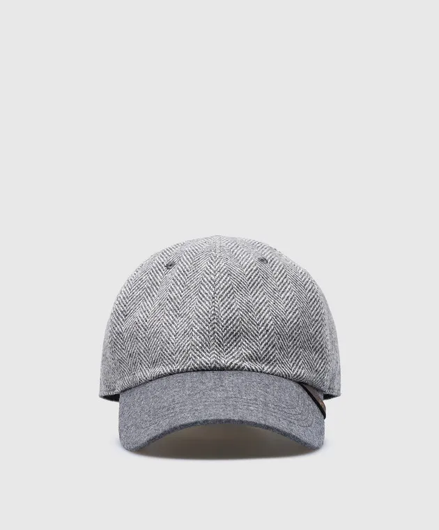 Brunello Cucinelli Berretto grigio in lana, seta e cashmere con motivo intrecciato MY4529939
