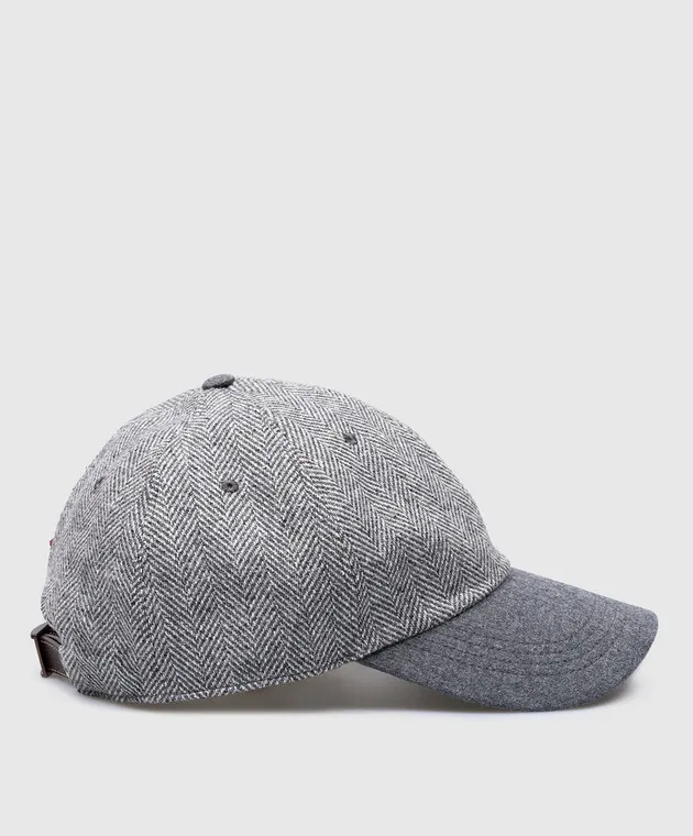 Brunello Cucinelli Berretto grigio in lana, seta e cashmere con motivo intrecciato MY4529939