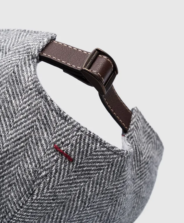 Brunello Cucinelli Berretto grigio in lana, seta e cashmere con motivo intrecciato MY4529939