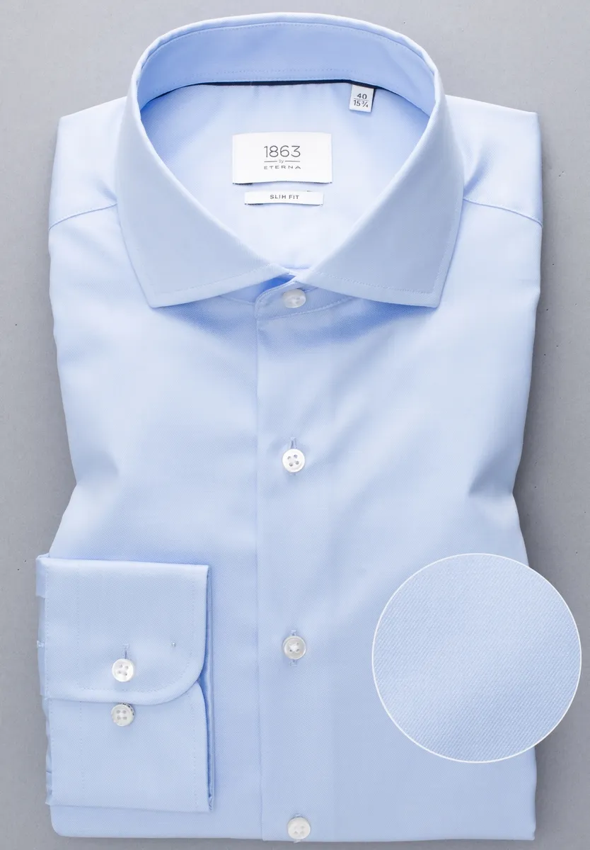 Camicia celeste eterna slim fit in cotone twill no stiro