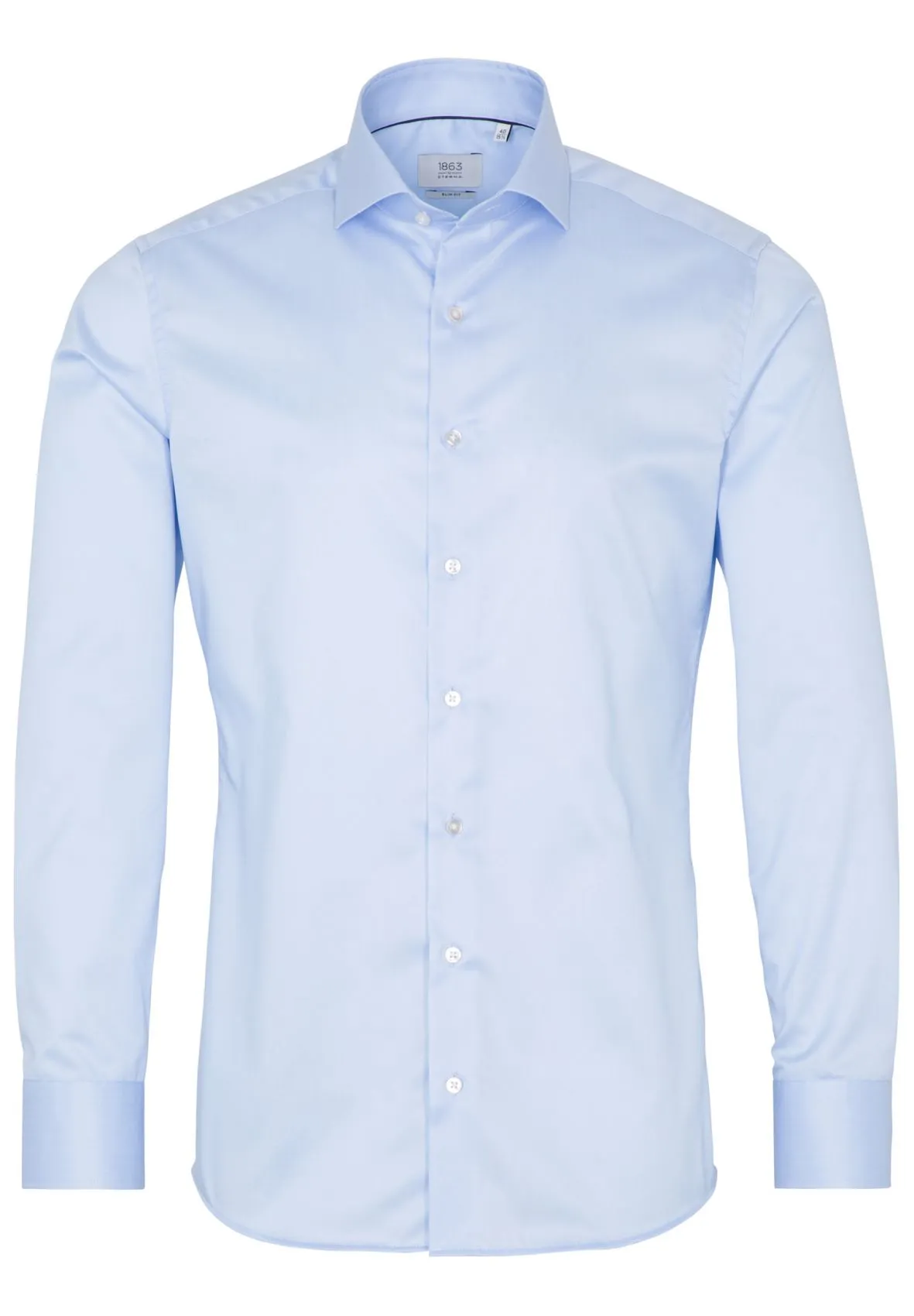 Camicia celeste eterna slim fit in cotone twill no stiro