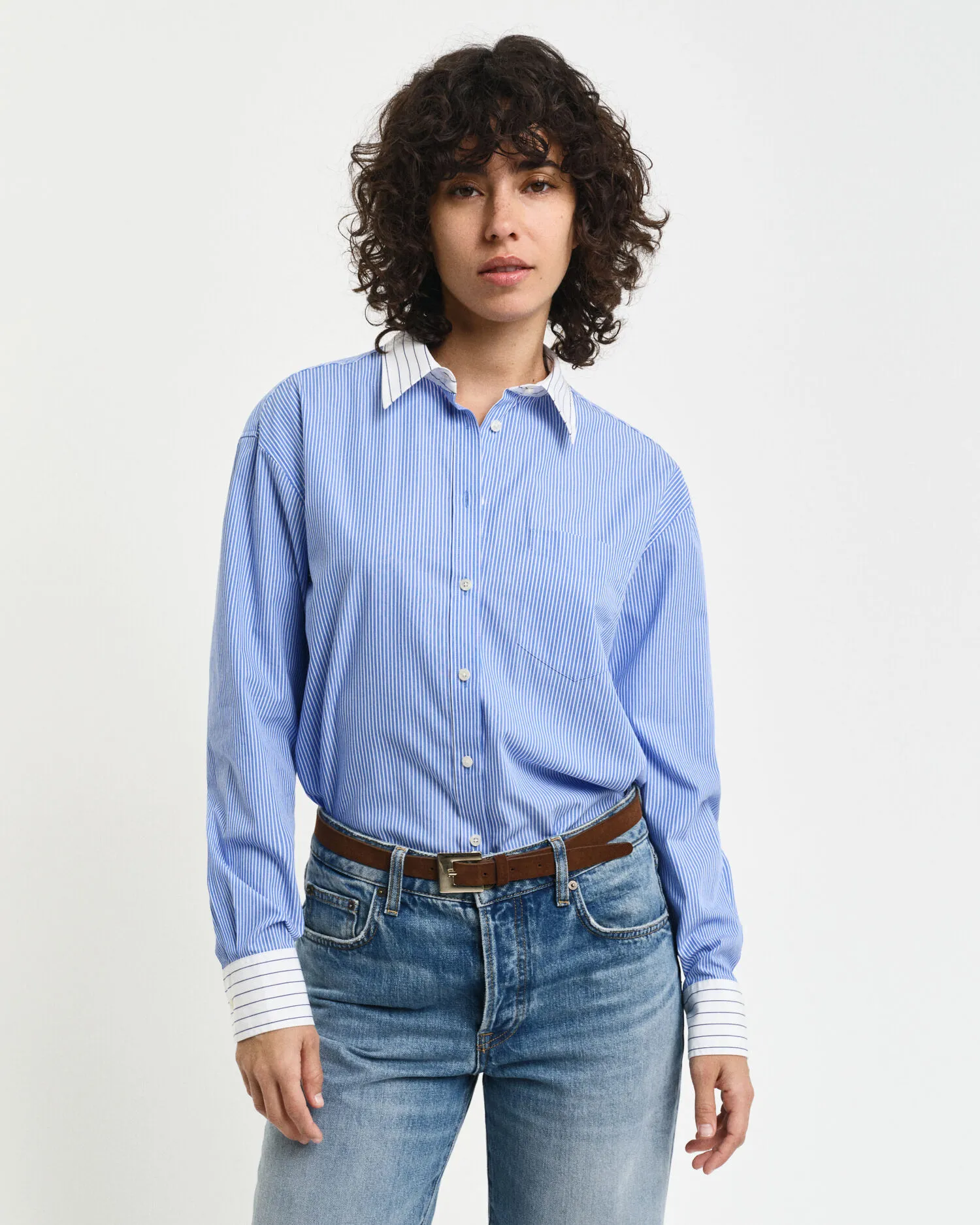 Camicia in popeline a righe colorate relaxed fit    