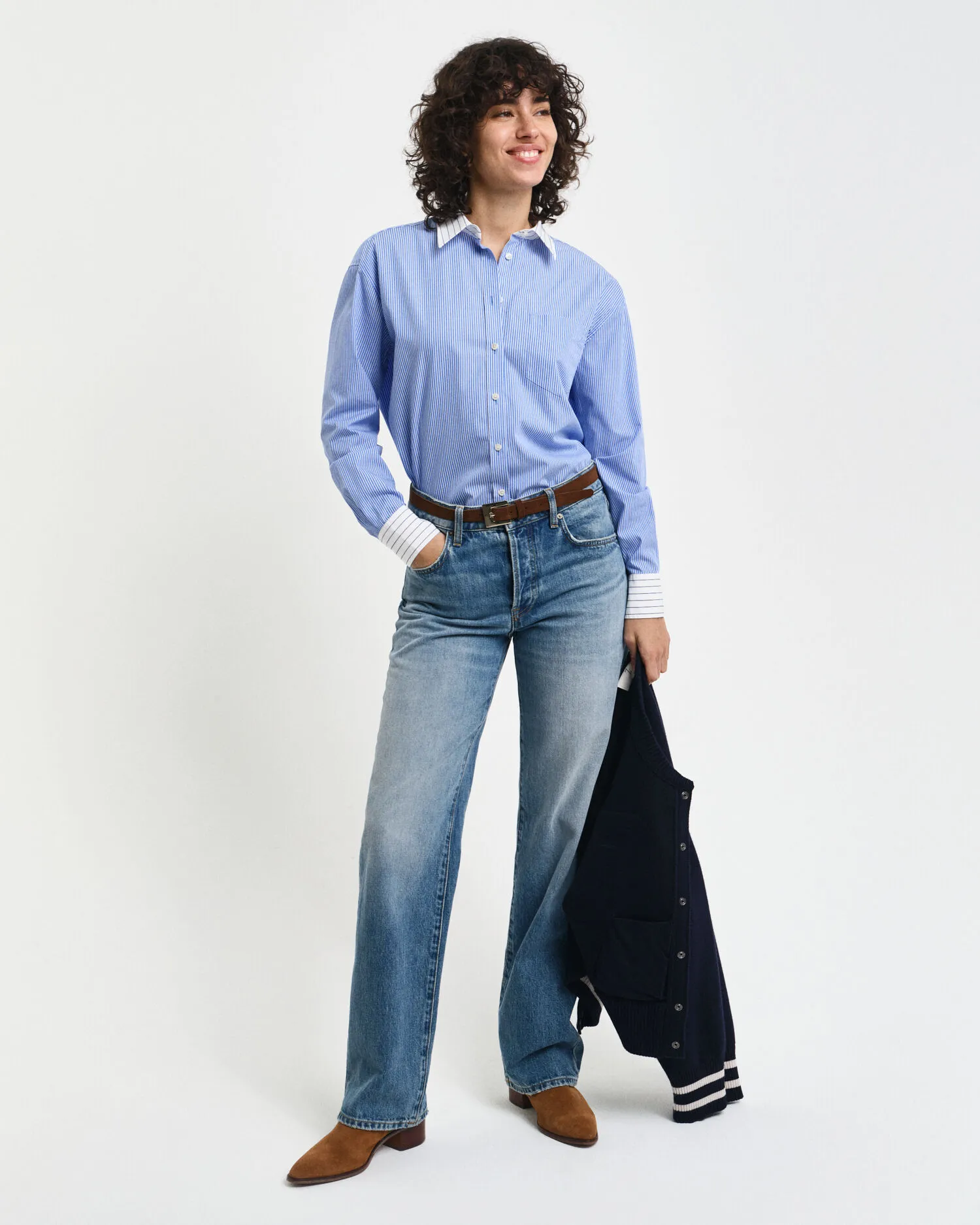 Camicia in popeline a righe colorate relaxed fit    