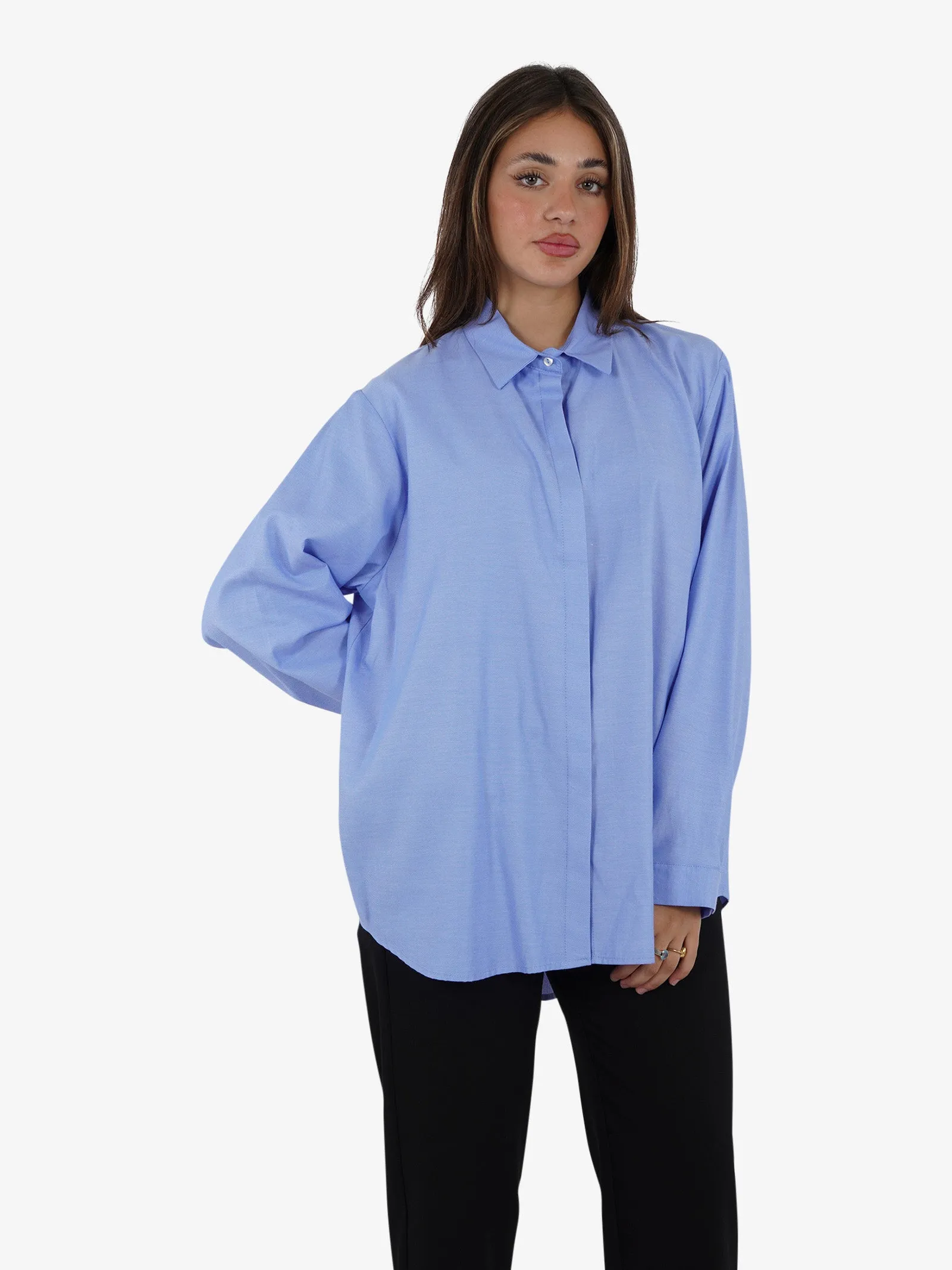Camicia orlo asimmetrico donna cotone azzurro