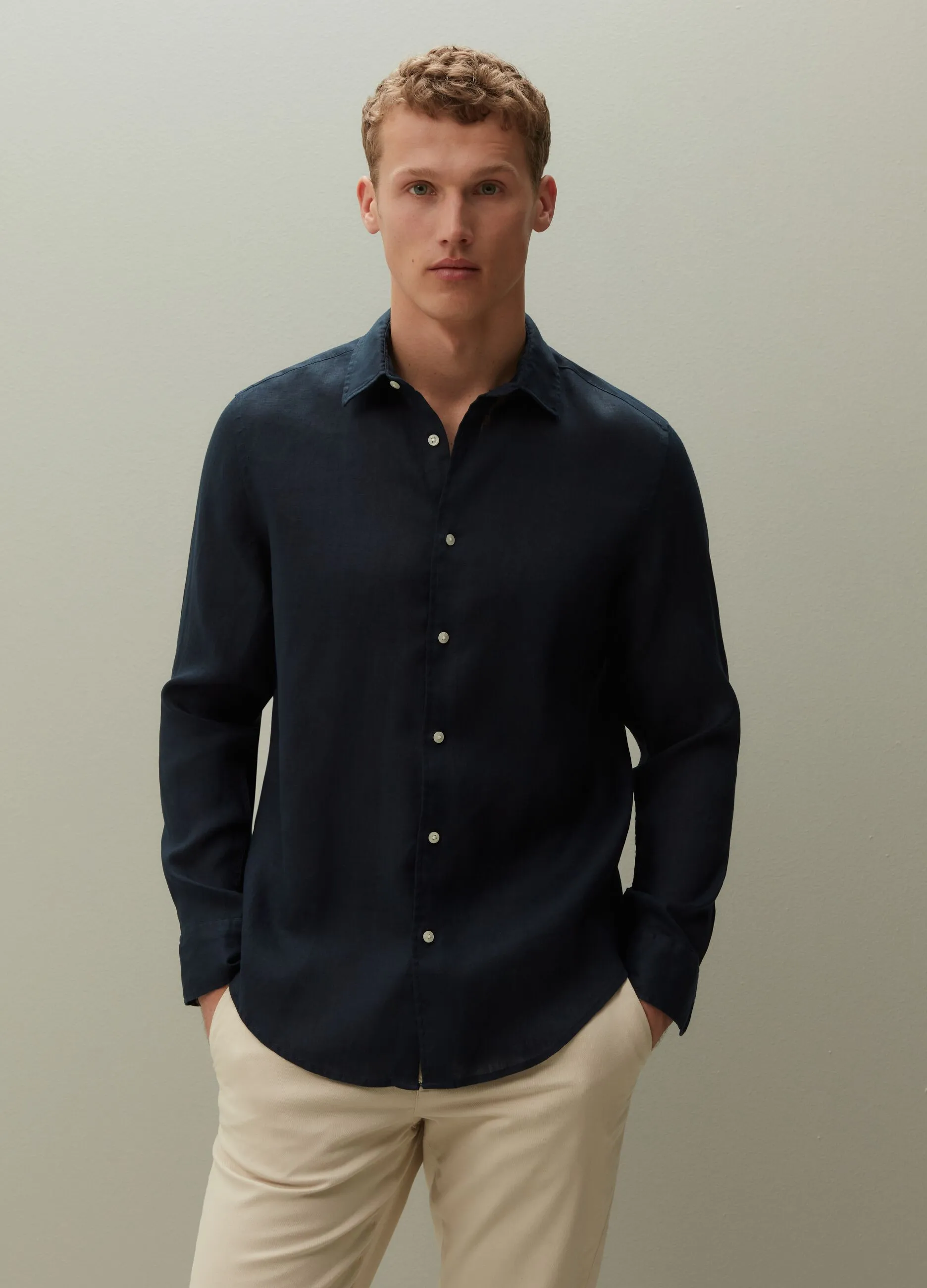 Camicia regular fit in lino