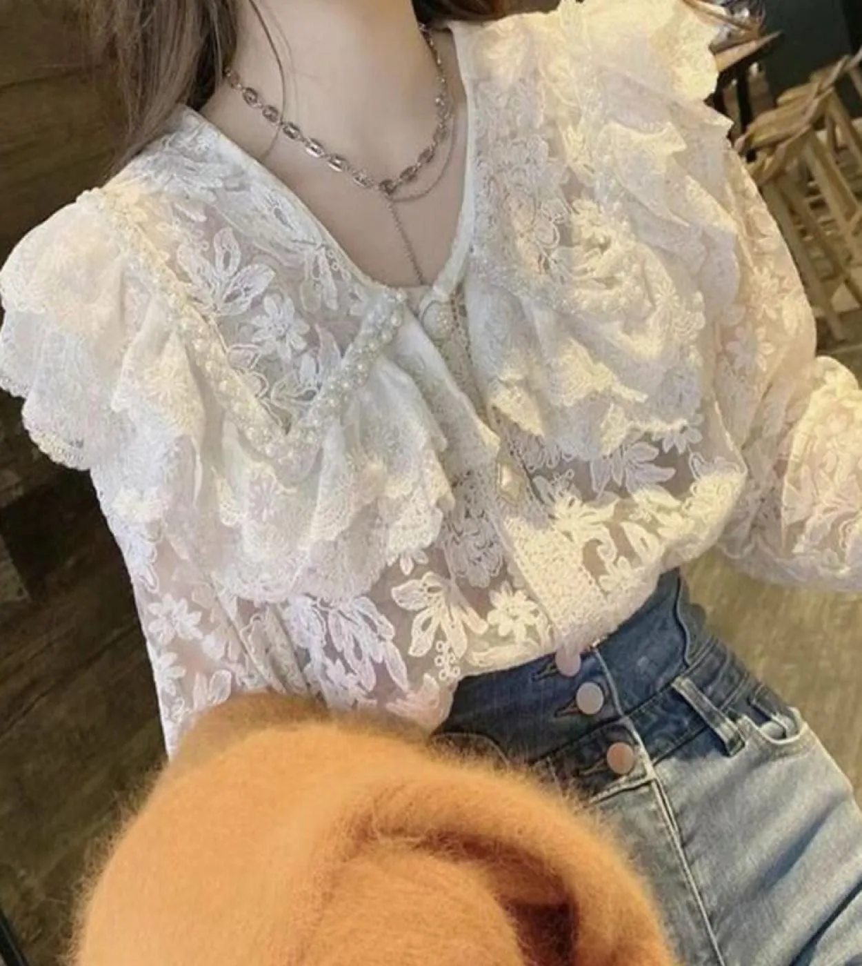 Camicie in pizzo con ricamo vintage Camicie eleganti da donna eleganti con perline autunnali Camicie bianche a maniche lunghe so