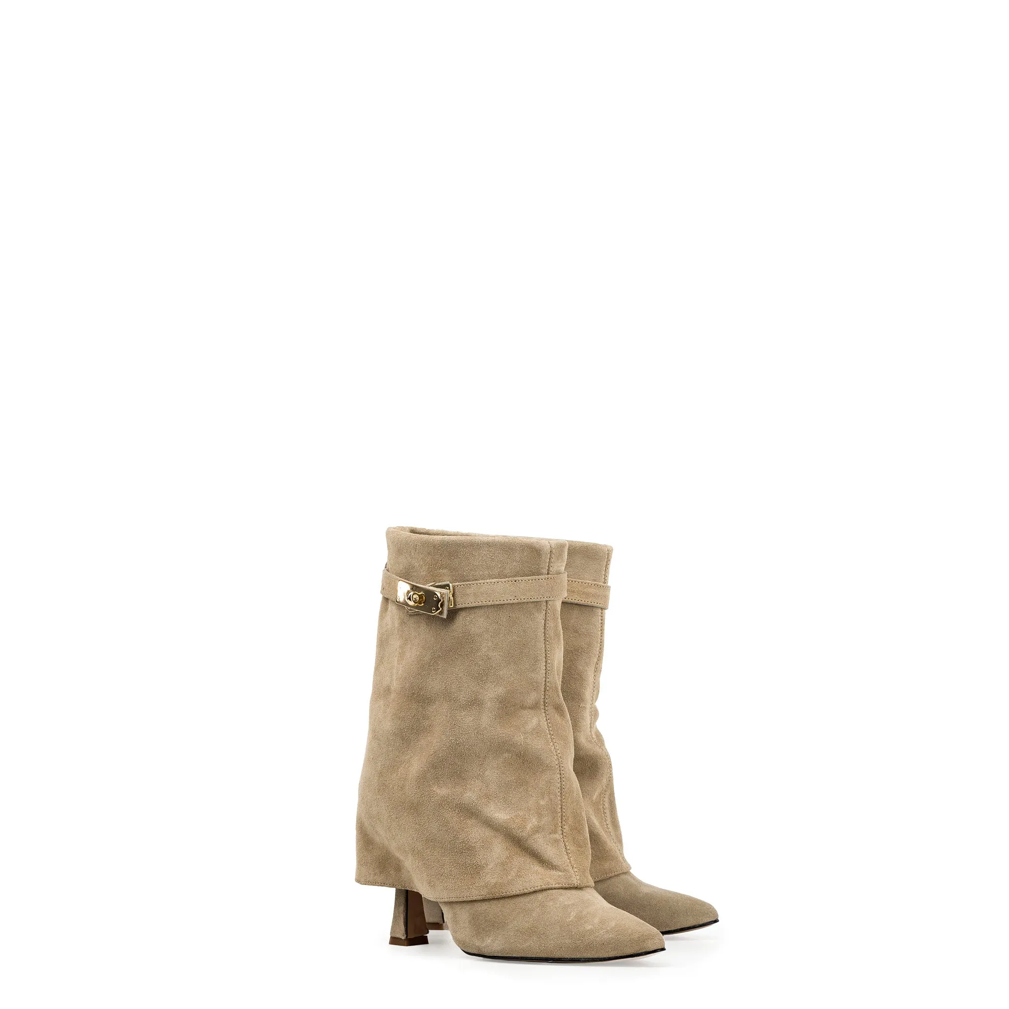 CELYNE 722 - Stivaletto in Vero Camoscio Daino con Accessorio e Tacco a zampa 9 Cm