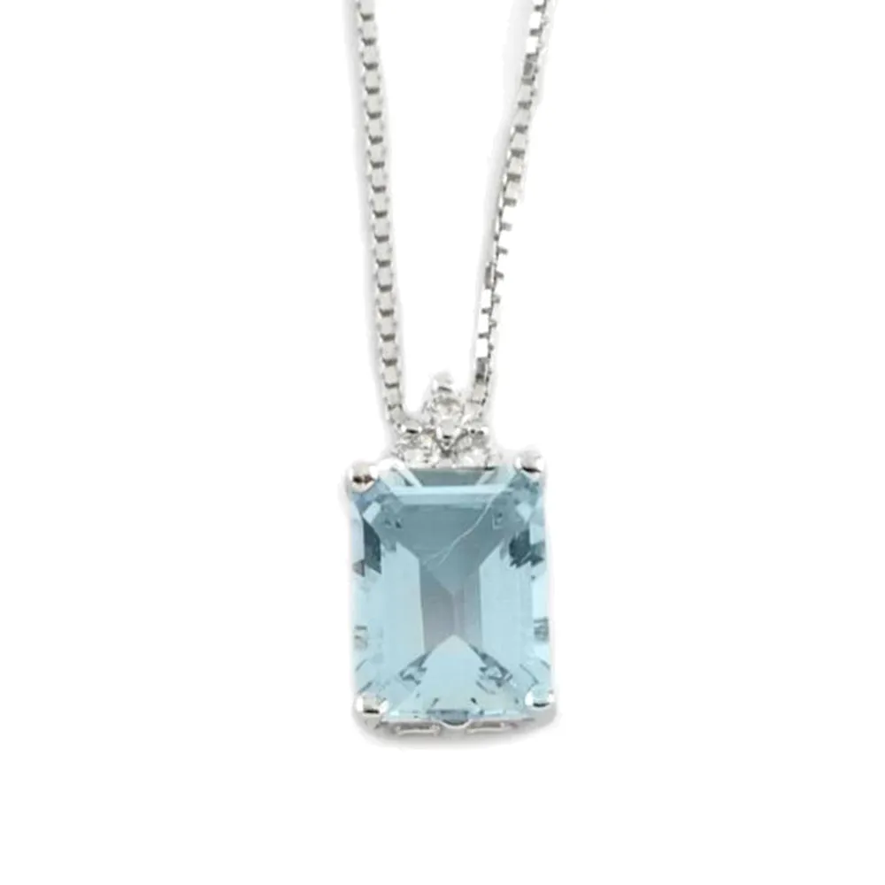 Collana Oro Bianco con Diamanti e Acquamarina