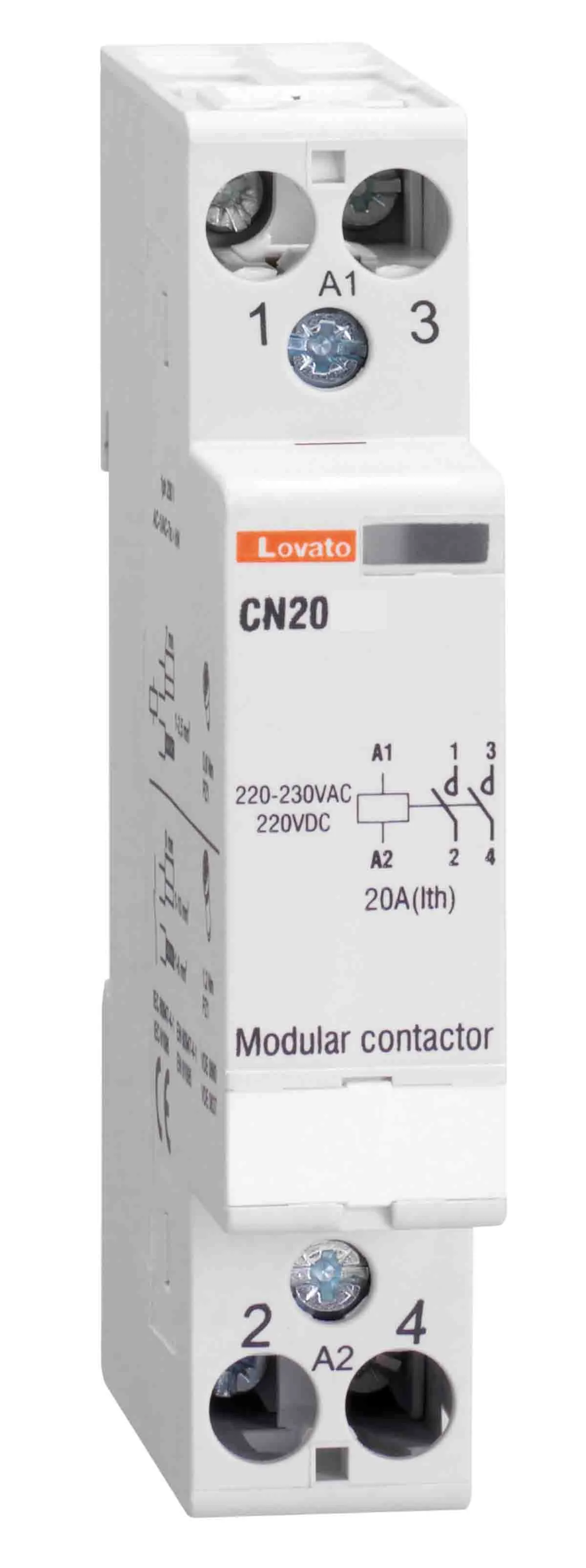 Contattore Lovato, serie CN, 2 poli, 2 NA, 20 A, bobina 220→ 230 V c.a.
