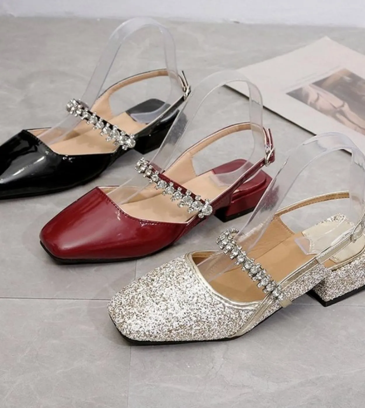Donna Primavera Tacchi Alti Slingbacks Donna Punta Rotonda Scarpe da Donna Solide Office Lady Eleganti Sandali Décolleté