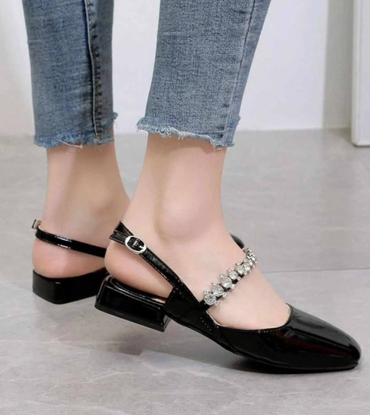 Donna Primavera Tacchi Alti Slingbacks Donna Punta Rotonda Scarpe da Donna Solide Office Lady Eleganti Sandali Décolleté