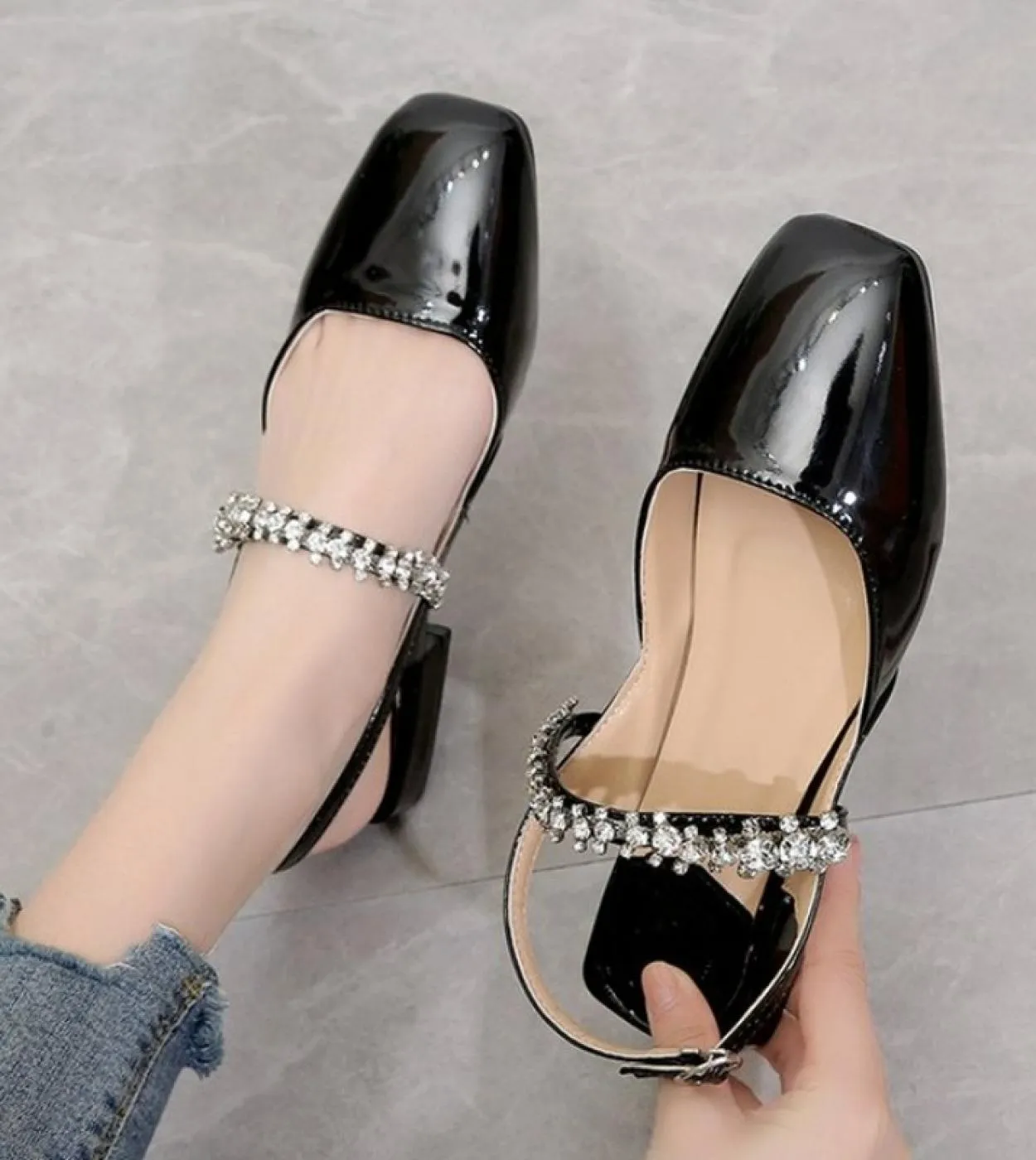 Donna Primavera Tacchi Alti Slingbacks Donna Punta Rotonda Scarpe da Donna Solide Office Lady Eleganti Sandali Décolleté