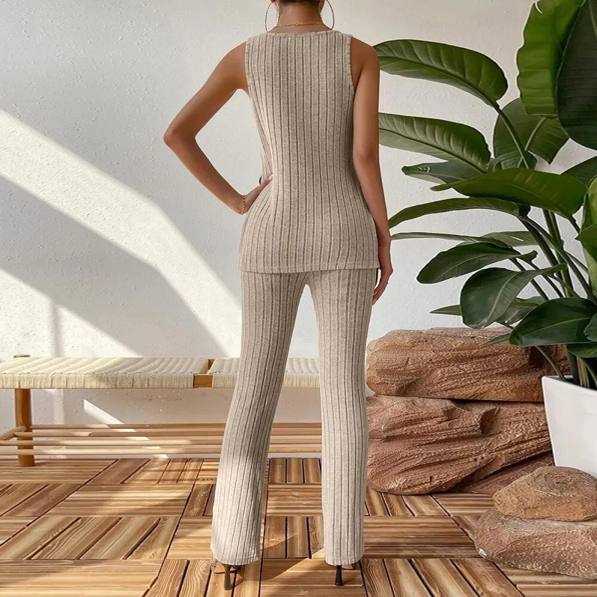 Due pezzi di pantaloni casual da donna lavorati a maglia set di gilet per abbigliamento donna 2024 pantaloni a gamba larga prima