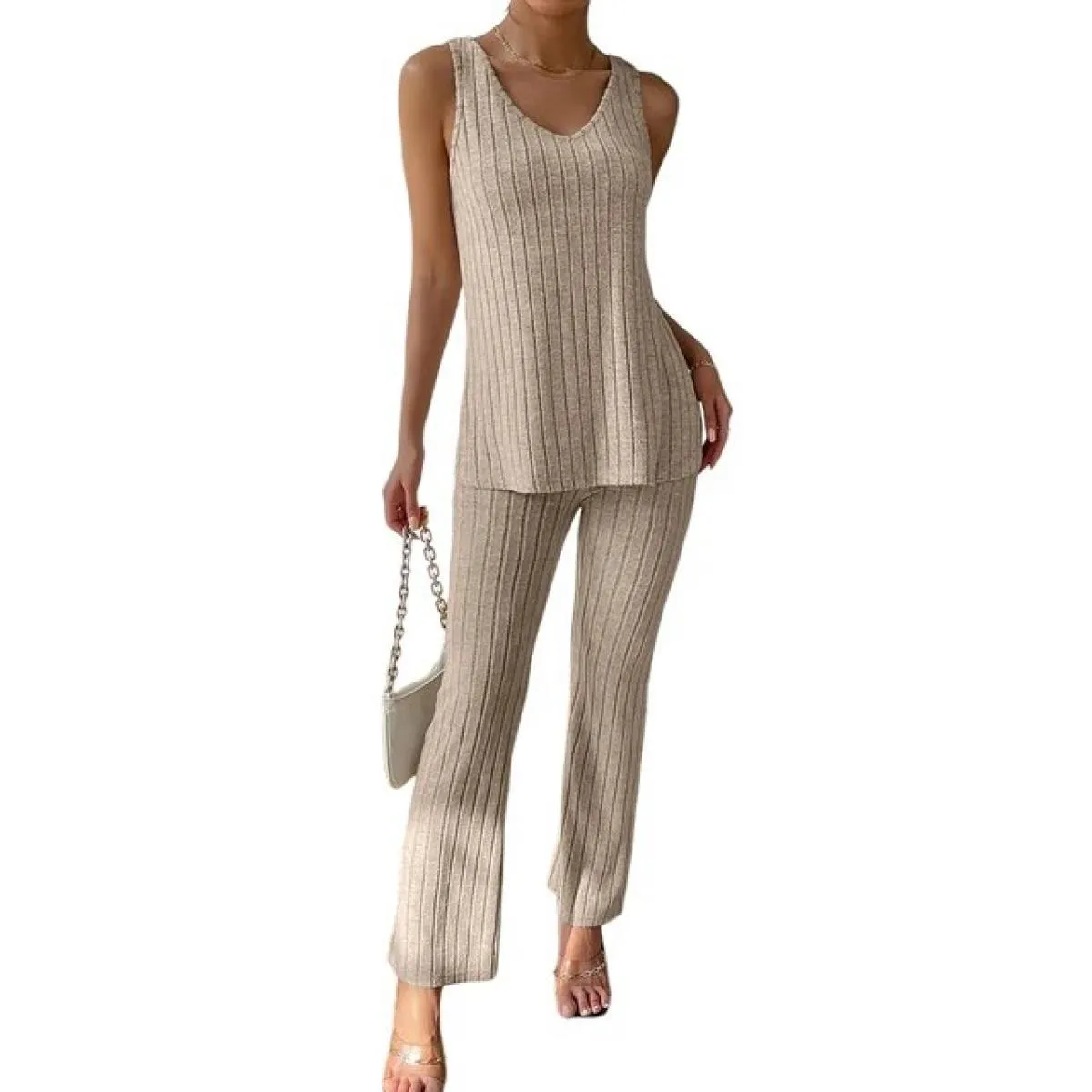 Due pezzi di pantaloni casual da donna lavorati a maglia set di gilet per abbigliamento donna 2024 pantaloni a gamba larga prima