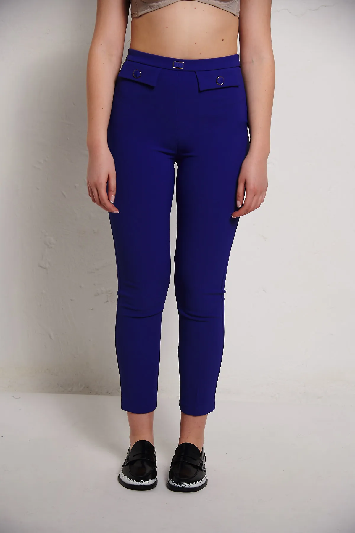 Elisabetta Franchi Pantalone dritto in crèpe stretch con patte