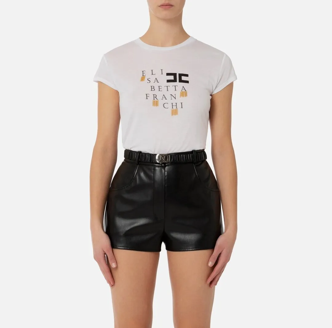 ELISABETTA FRANCHI T-shirt in jersey con logo e frange