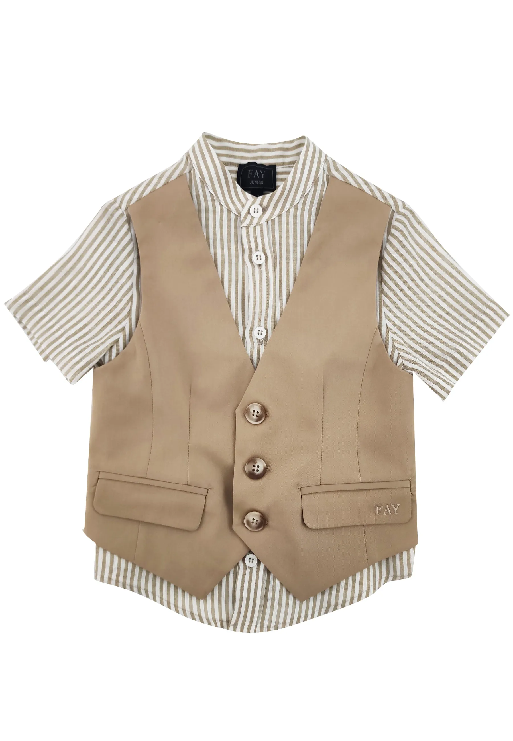 Fay camicia beige bambino in misto lino
