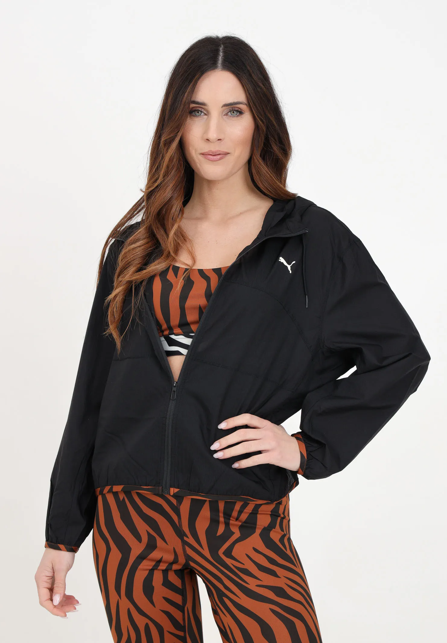 Giacca a vento da donna nera Animal Remix Woven fz