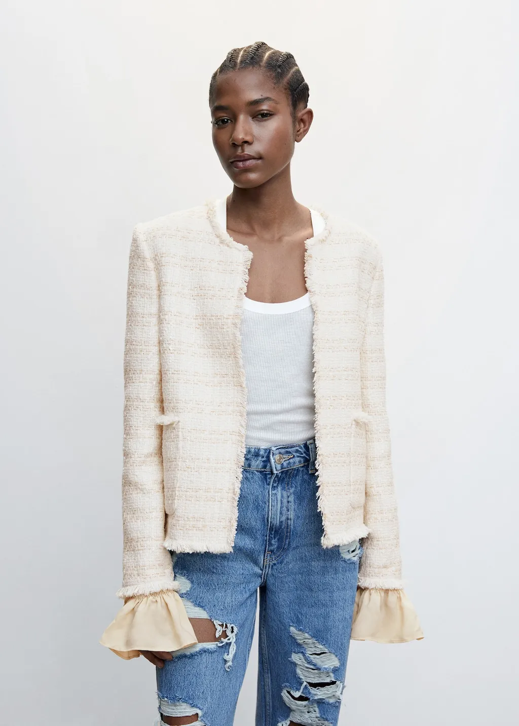 Giacca tweed volant polsini