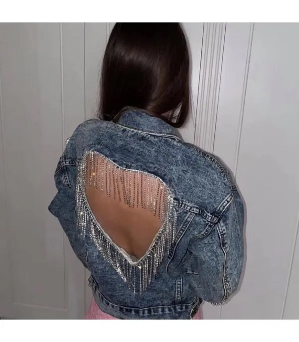 Giubbino denim strass heart