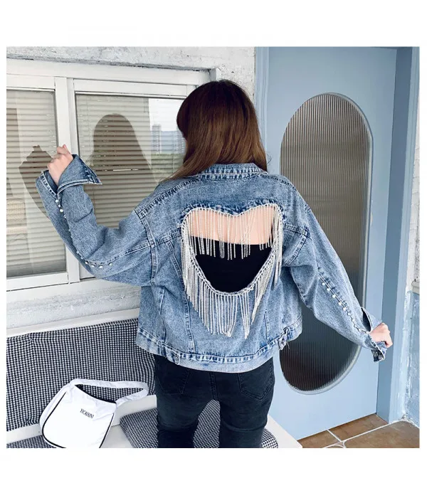 Giubbino denim strass heart