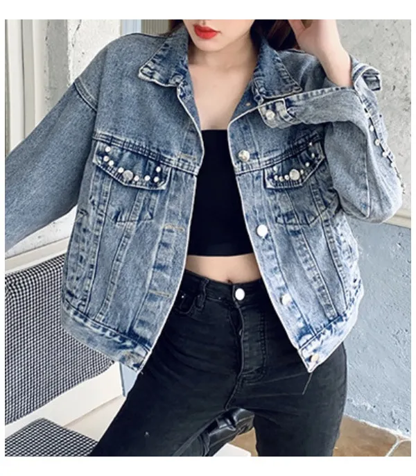 Giubbino denim strass heart