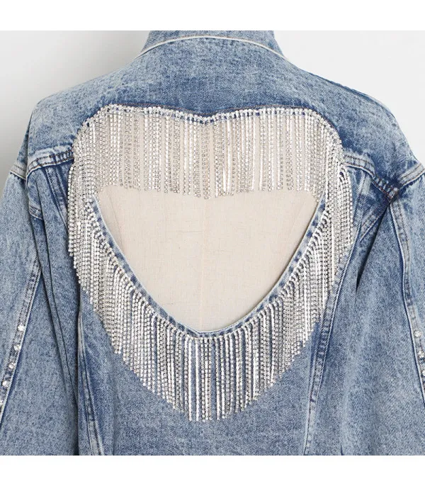 Giubbino denim strass heart